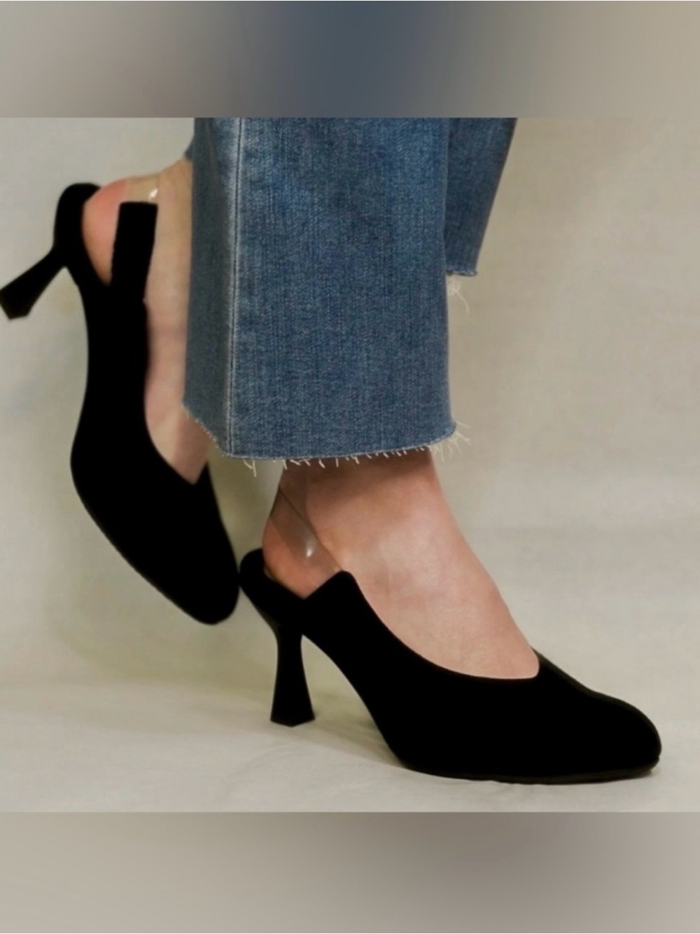 Neva by Bella Comforto, Black Heels w/ Shimmer &
Clear Slingback, 38 = 7.5